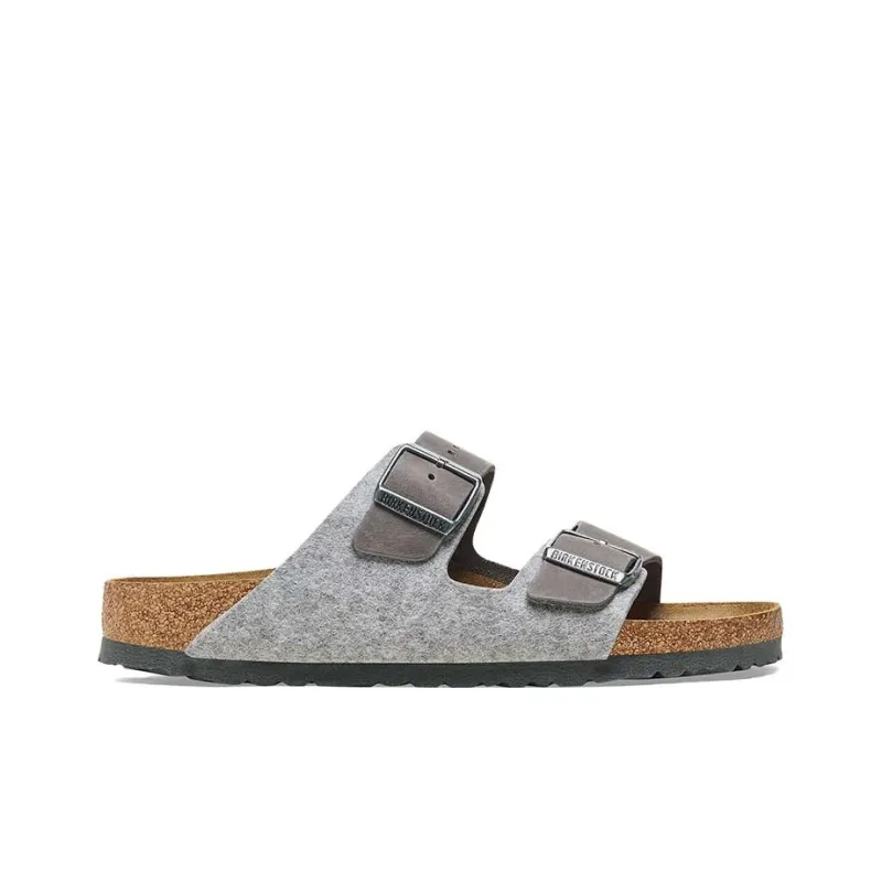 Birkenstock Arizona Leather/Textile/Felt Narrow Fit 'Light Grey'-1