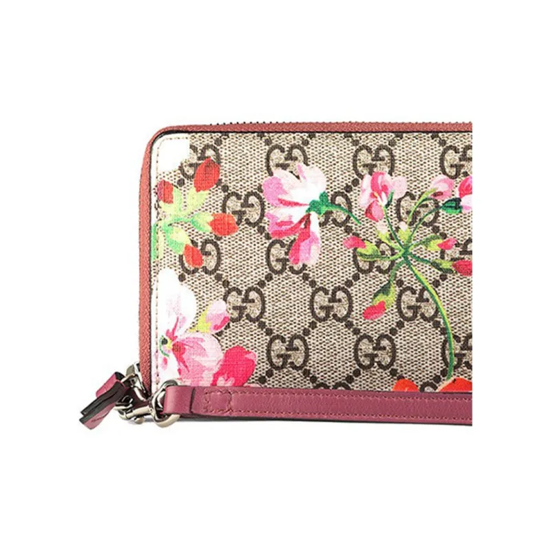 GUCCI GG Blooms Canvas With Leather Handheld Wristband Wallet Regular Women's Ebony/Pink-3
