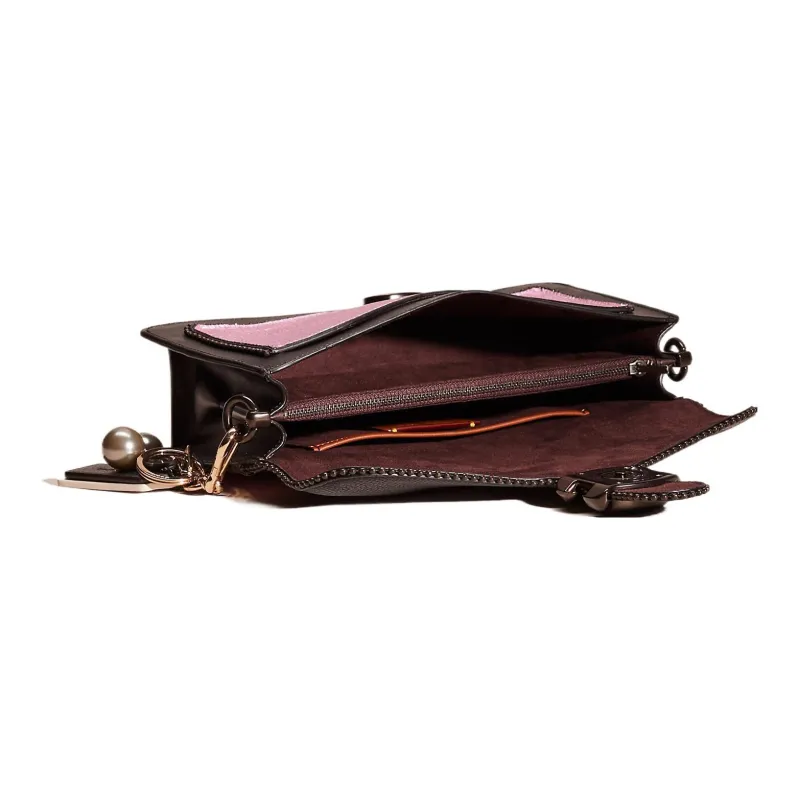 COACH Tabby Leather Patchwork Calfskin Envelope Bag Handbag Shoulder Bag Women's Black & Purple-2