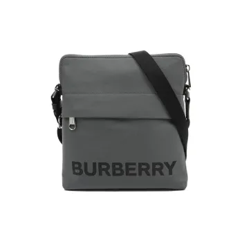 Burberry Logo Print Nylon Crossbody Bag Charcoal Gray