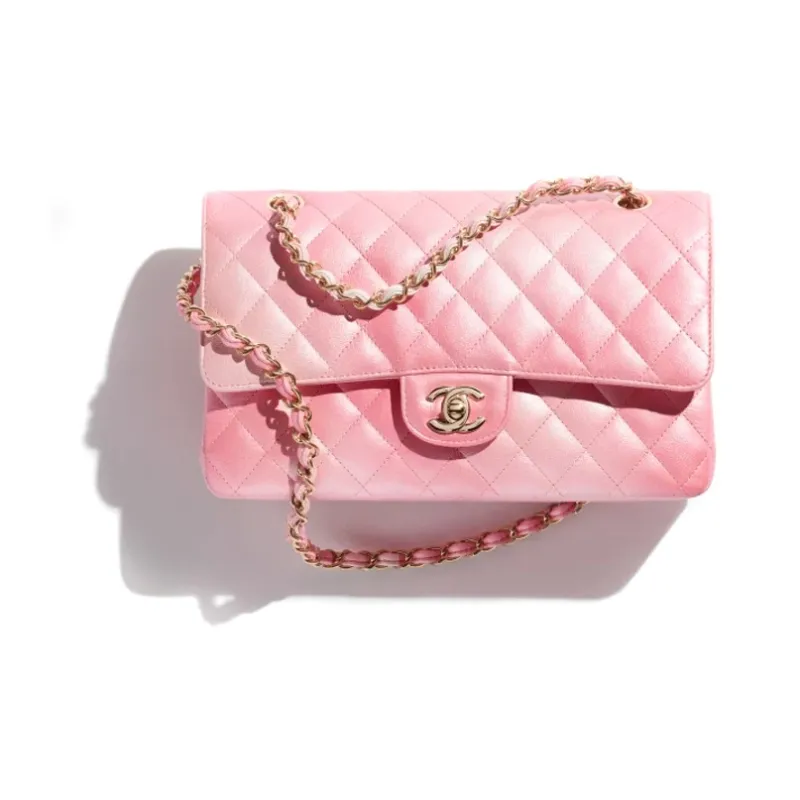 CHANEL Classic Flap CF Cloudy Pearly Goatskin Crossbody Bag, Shoulder Bag Women's Light Pink-1