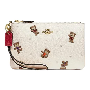 COACH Wristlet Leather Wrist Bags Clutches Small Size Women's White