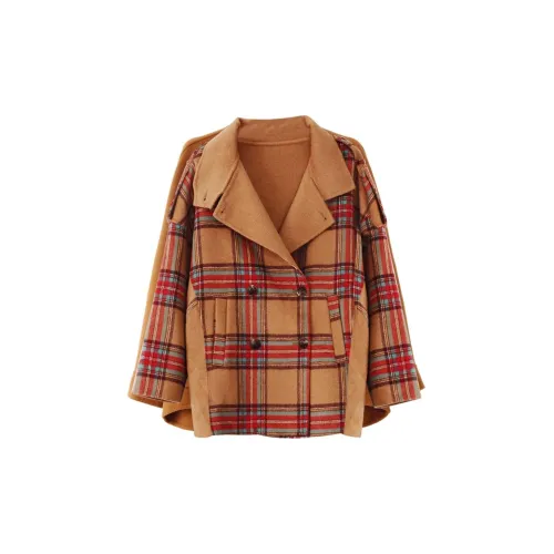 VERA VEINS Jackets Women's Camel Red Plaid