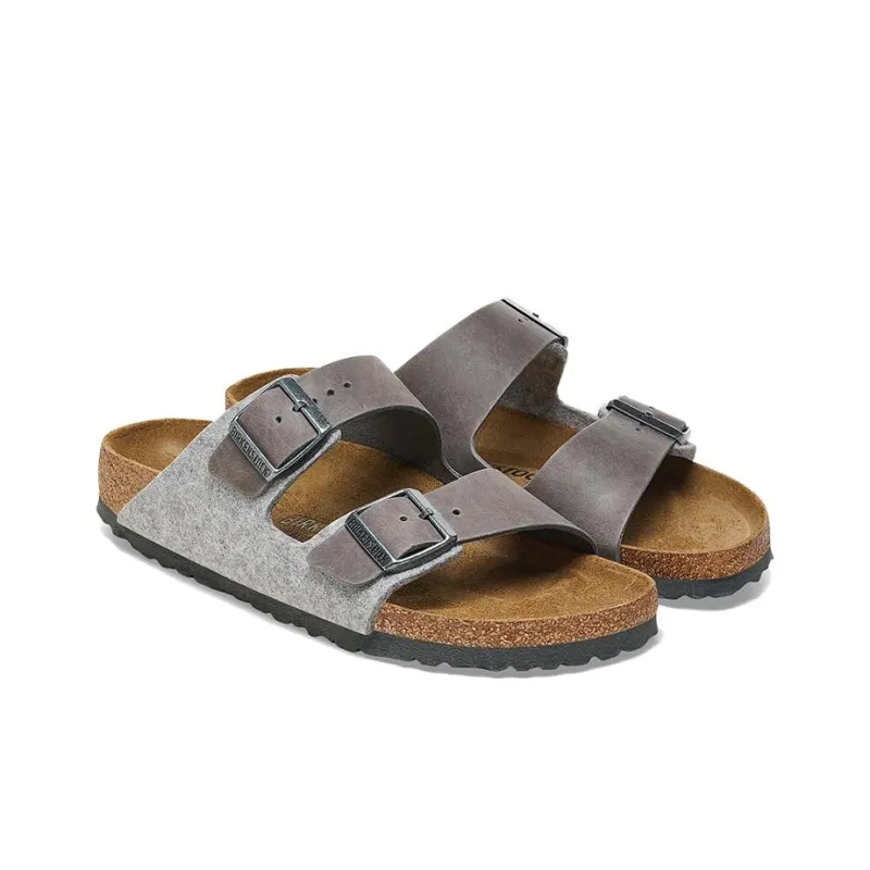 Birkenstock Arizona Leather/Textile/Felt Narrow Fit 'Light Grey'-3
