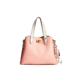 COACH Willow Polished Pebbled Leather Tote Bag Portable Crossbody Bag Shoulder Bag Large Size Women's Pink