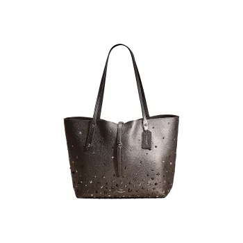 COACH Market Tote Pebble Leather Tote Bag, Shopping Bag, Shoulder Bag, Handbag Large Size Women's Black