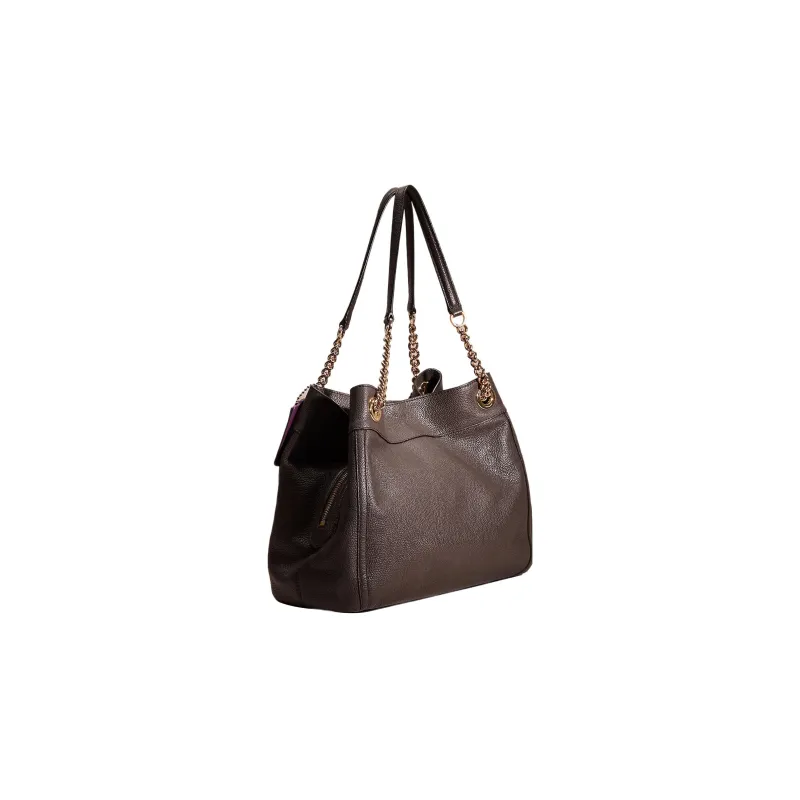 COACH Edie Polished Pebbled Leather Tote Bag Shopping Bag Handbag Shoulder Bag Large Size Women's Black-1