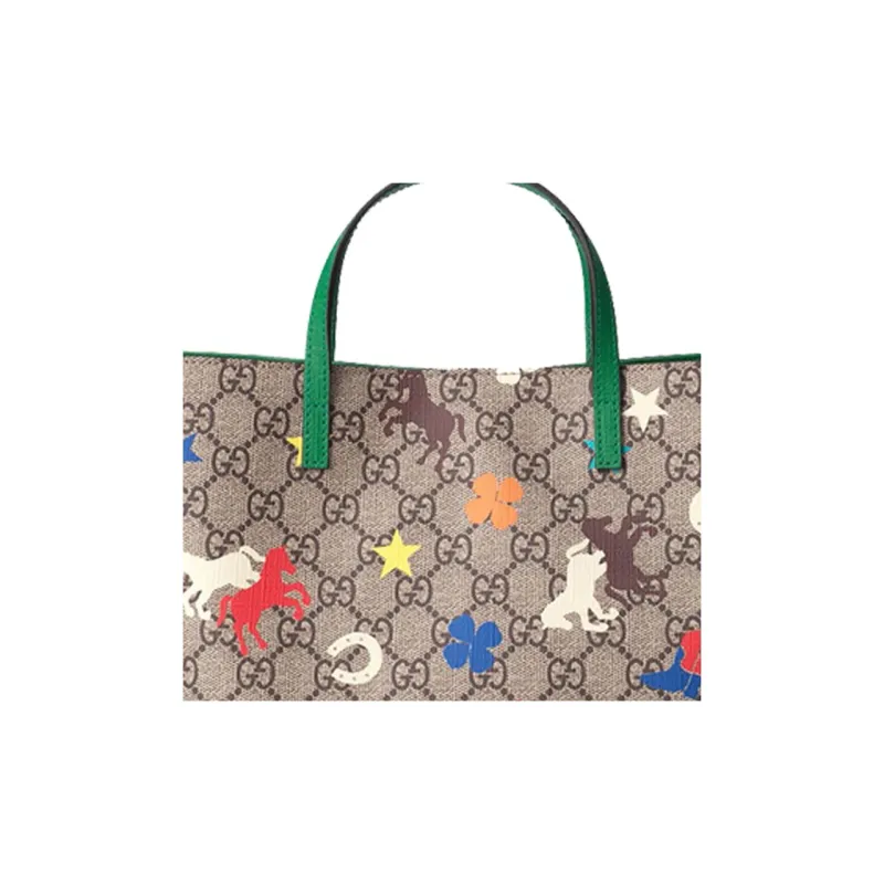 GUCCI Canvas With Leather Tote Bag Shopping Bag Handbag Regular Kids' Ebony/Green/Multicolor-5