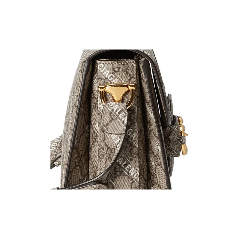 GUCCI Paris House Collaboration Horsebit 1955 Leather Saddle Bag, Shoulder Bag, Crossbody Bag Trumpets Unisex Ebony-7