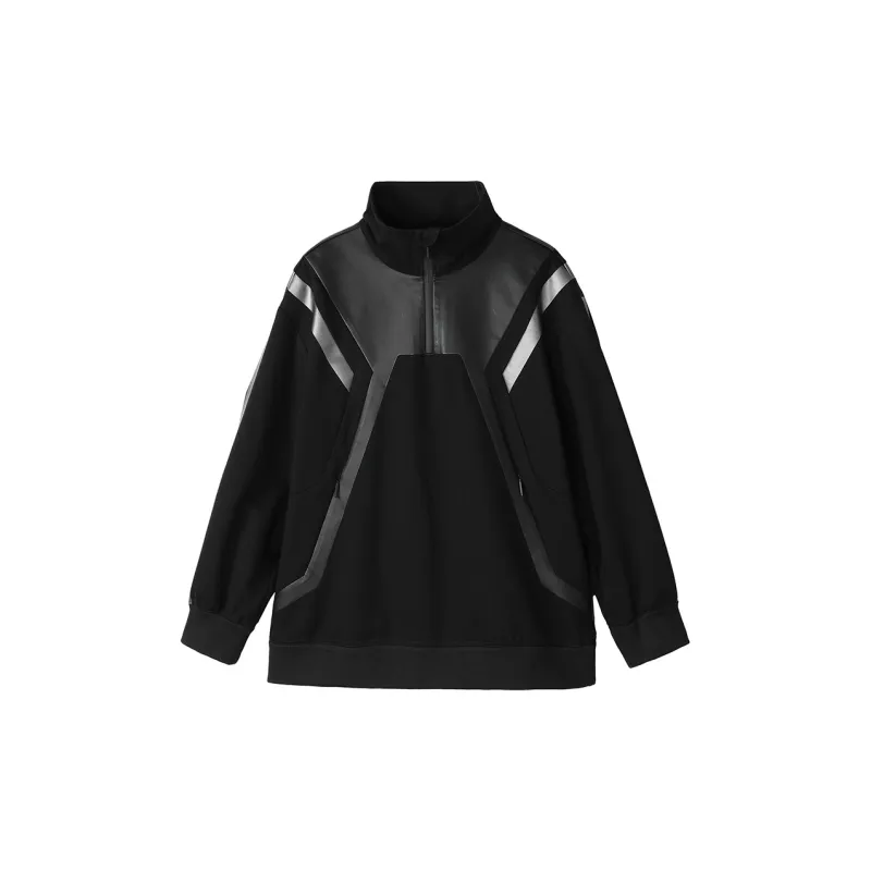 NORVINCY Versatile Hoodless Half Open Collar Heavyweight Casual Sweatshirt Men's-0