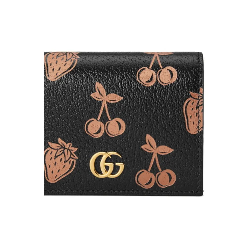 GUCCI GG Marmont Leather Card Holder, Wallet Regular Women's Black-6