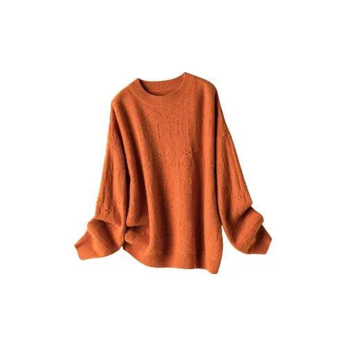 H-YXIANG Cashmere Sweaters Women's Orange Red