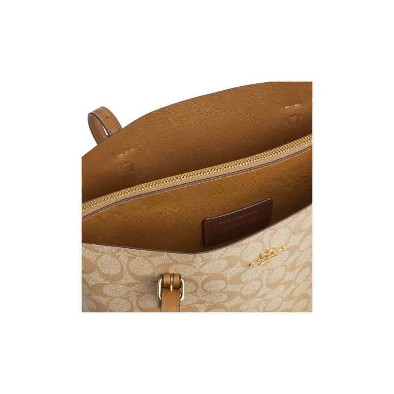 COACH Mollie Coated Canvas With Leather Tote Bag, Shopping Bag, Handbag, Shoulder Bag Tubas Women's Light Khaki-3