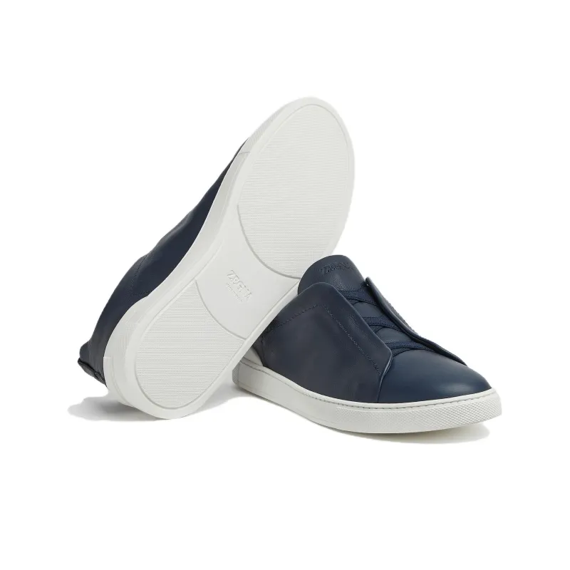 Zegna Triple Stitch Low Top Skateboard Shoes Men's Blue-4