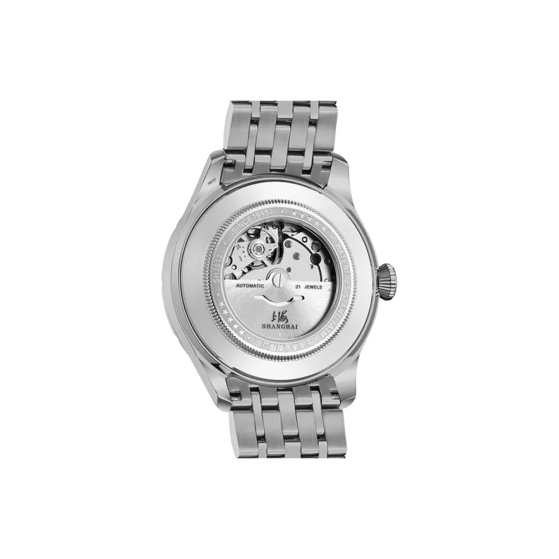 SHANGHAI National Automatic Mechanical Movement Steel Strap Watch Unisex White Dial-45
