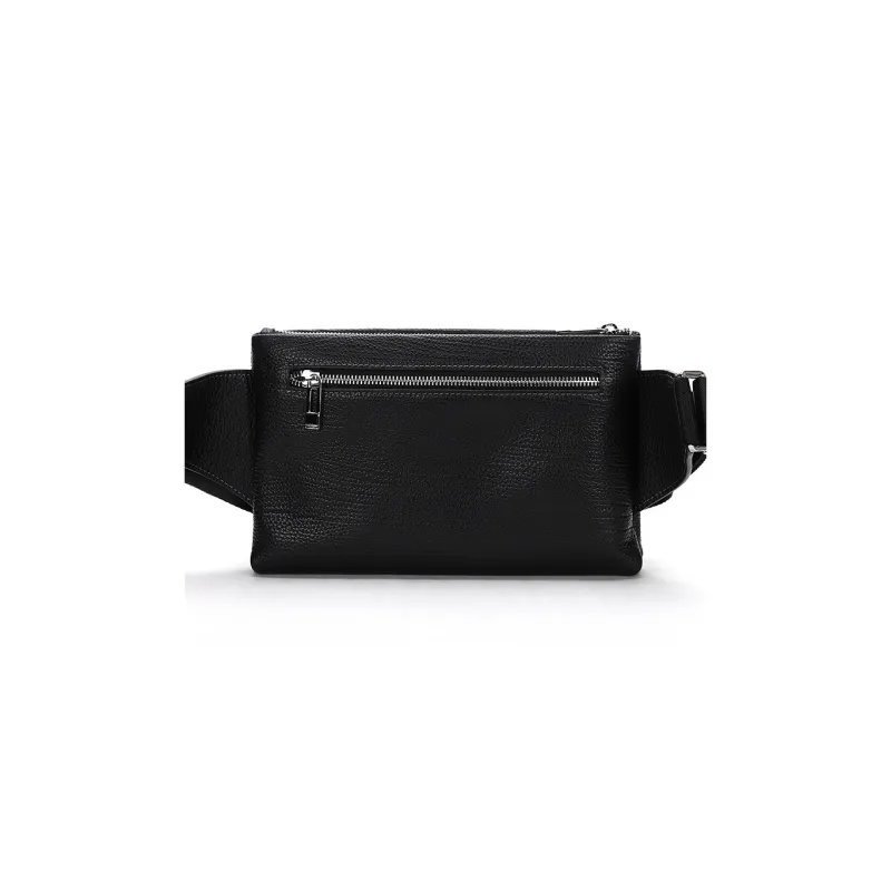ELLE HOMME Top Grain Cow Leather Messenger Bag, Sling Bag, Small Crossbody Bag, Fanny Pack Regular Men's Solid Color-3