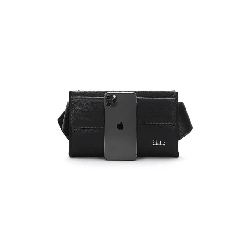 ELLE HOMME Top Grain Cow Leather Messenger Bag, Sling Bag, Small Crossbody Bag, Fanny Pack Regular Men's Solid Color-4