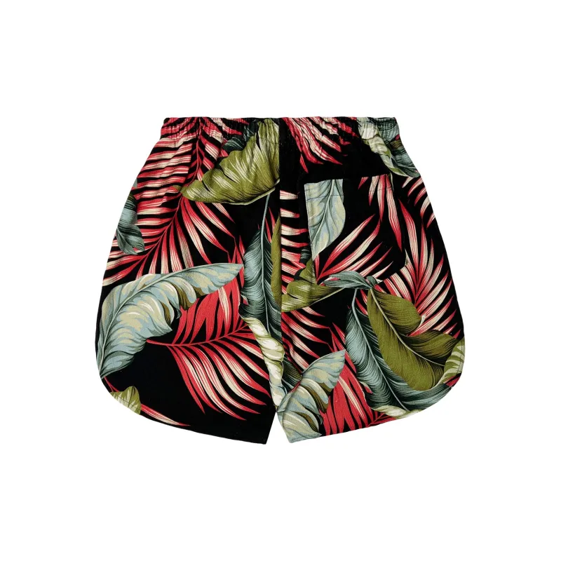 JUNGLE GURL Breathable Basketball Shorts Unisex Red Banana Leaf-1