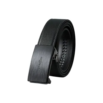 GOLDLION Men's Brushed Anti Fingerprint Automatic Buckle Head Top Grain Cow Leather Belts Men's Black 3.5cm