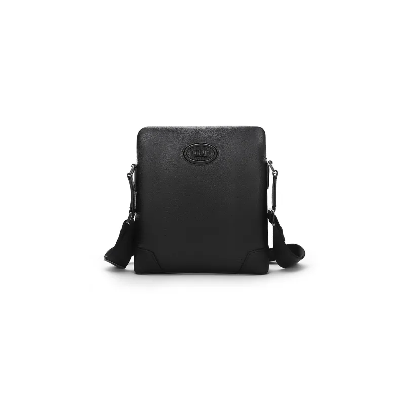 ELLE HOMME Cow Leather Crossbody Bag Men's Black-0