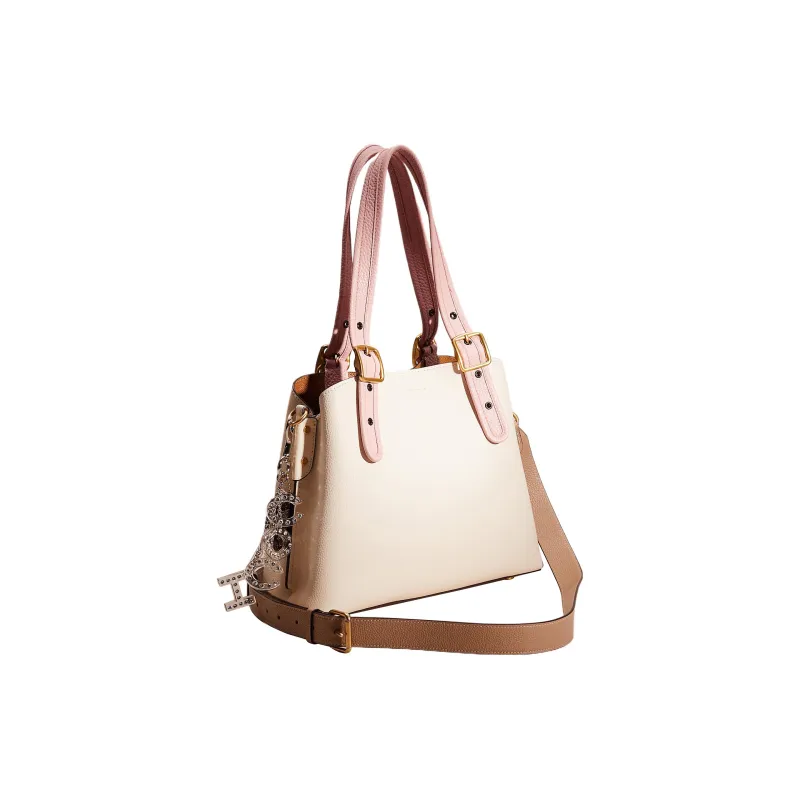 COACH Willow Polished Pebble Leather Tote Bag, Shopping Bag, Portable Crossbody Bag, Shoulder Bag Women's White-1
