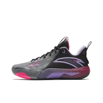 Anta Quick Battle 5 Cushioning Wear Resistant Mid Top Basketball Shoes Men's Black Gray Purple
