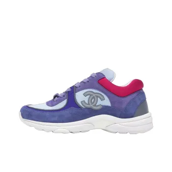 CHANEL Low Top Trainer Cc Ivory Blue Women's