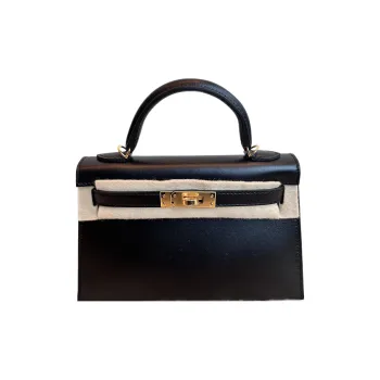 HERMES Mini Kelly Leather Handbag Mini Women's 89 Noir Black