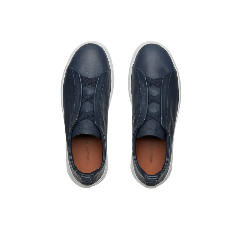 Zegna Triple Stitch Low Top Skateboard Shoes Men's Blue-3