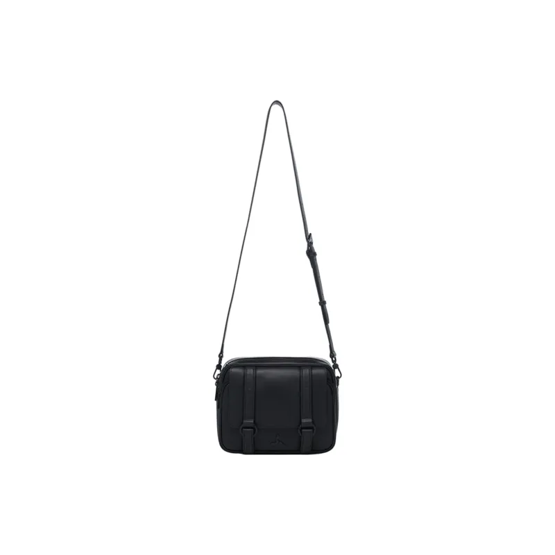 LI NING 1990 Commuter Series Cow Leather One Shoulder Small Square Bag, Crossbody Bag Regular Men's Black-0