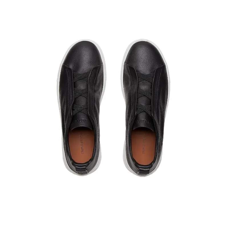 Zegna SECONDSKIN Triple Stitch Leather Sneakers-3