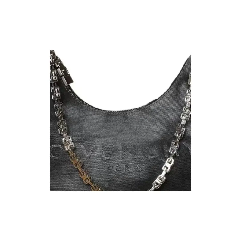 GIVENCHY Cut out Fabric With Cow Leather Handbag, Shoulder Bag Small Size Women's Black-5