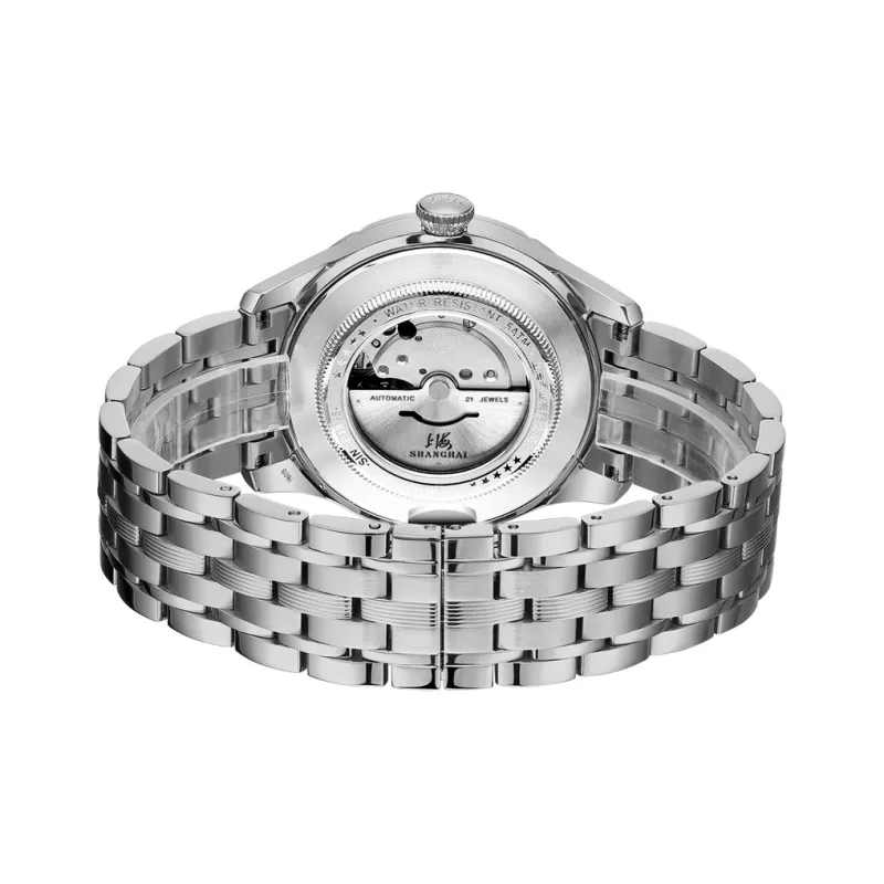 SHANGHAI National Automatic Mechanical Movement Steel Strap Watch Unisex White Dial-46