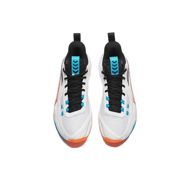 Anta Quick Battle 5 Cushioning Wear-Resistant Mid-Top Basketball Shoes Men's White Black Blue-2