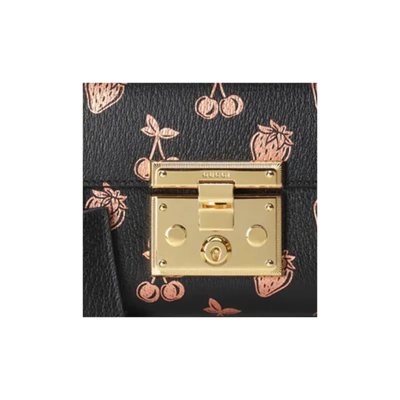 GUCCI Leather Box Bag Lock Shoulder Bag Crossbody Bag Small Size Women's Black-7