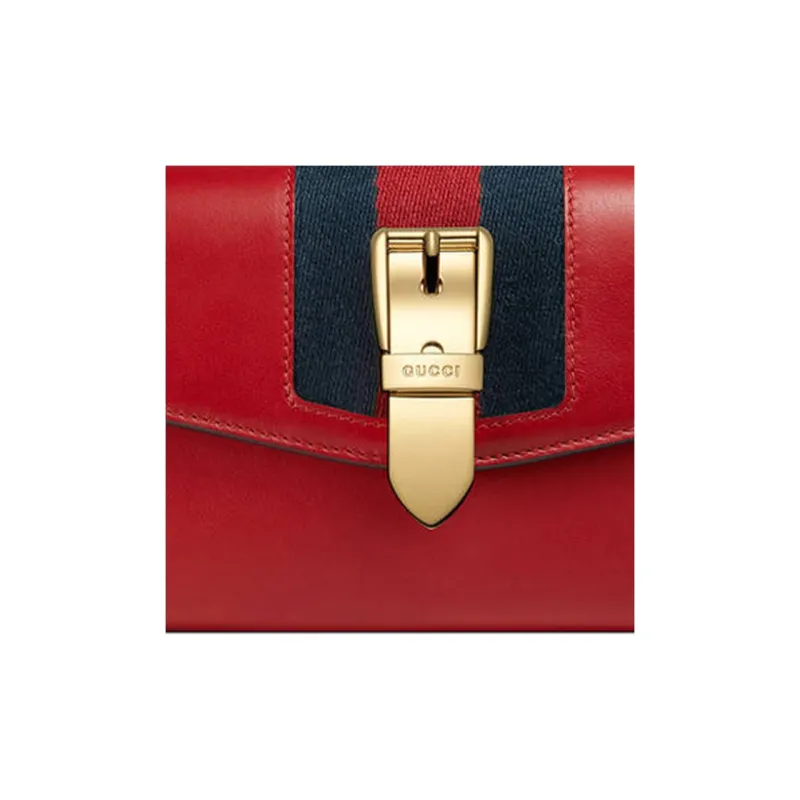 GUCCI Sylvie Leather Wallet Women's Red-3