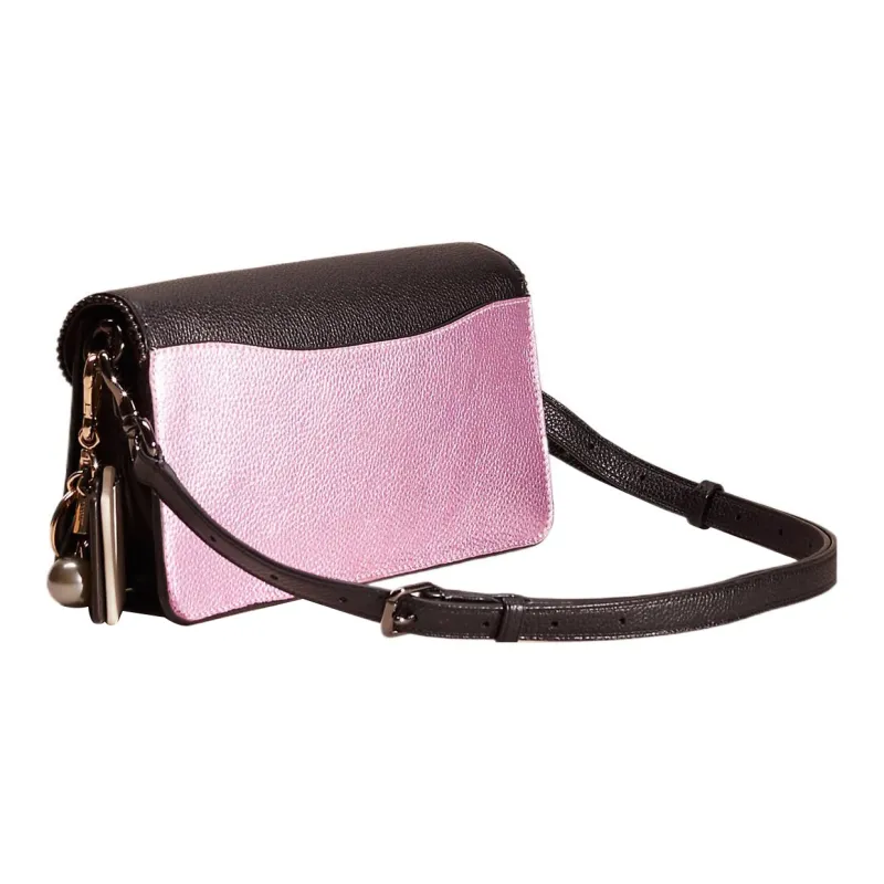 COACH Tabby Leather Patchwork Calfskin Envelope Bag Handbag Shoulder Bag Women's Black & Purple-1
