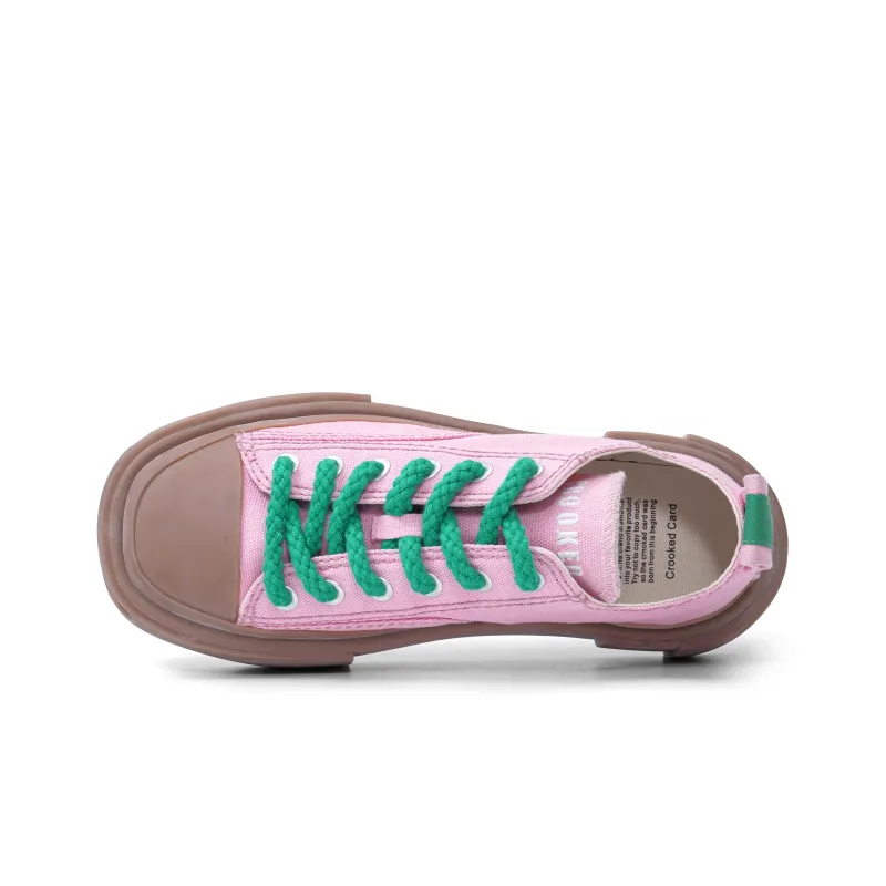 CROOKED CARD Low Top Canvas Shoes Unisex Pink Brown-3