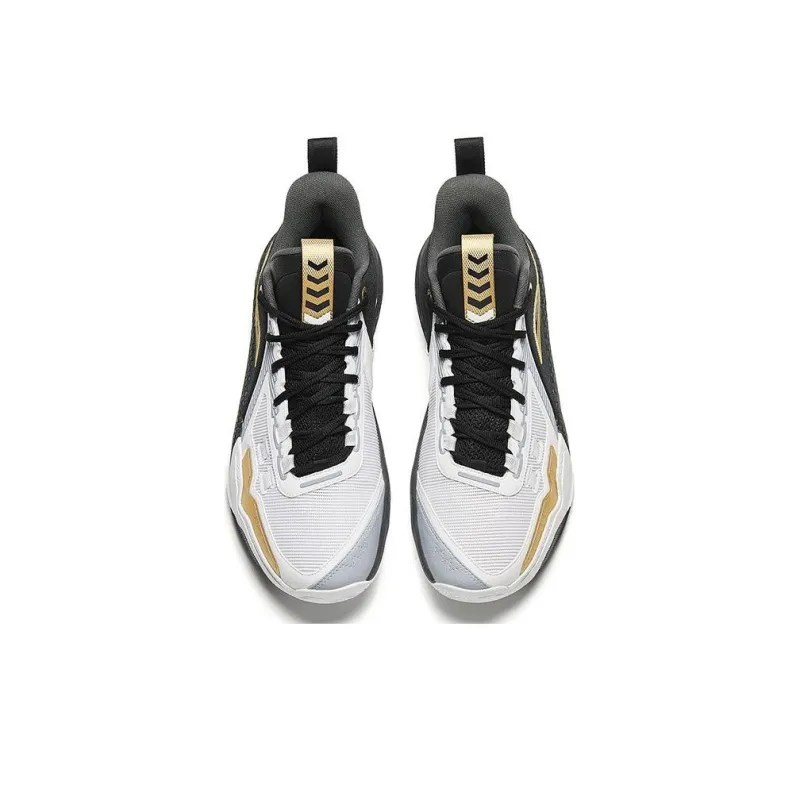 Anta Quick Battle 5 Cushioning Wear-Resistant Mid-Top Basketball Shoes Men's Black White-2