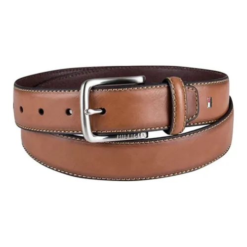 Tommy Hilfiger Silver Metal Pin Buckle Leather Belts Men's Brown Width: 3.5cm