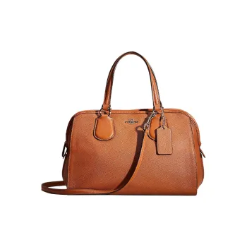 COACH Cross-Stitch Leather Boston Bag Handbag Shoulder Bag Crossbody Bag Large Size Men's Brown