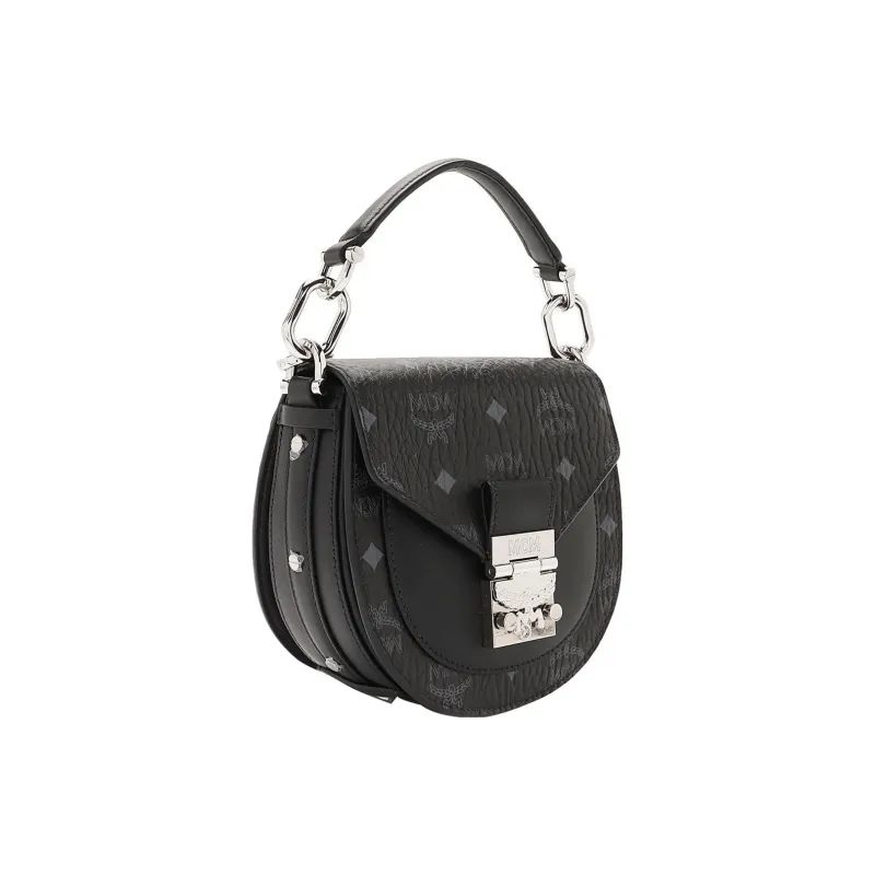 MCM Patricia Visetos Cow Leather, Artificial Leather Saddle Bag Handbag, Shoulder Bag, Crossbody Bag Mini Women's Black-2