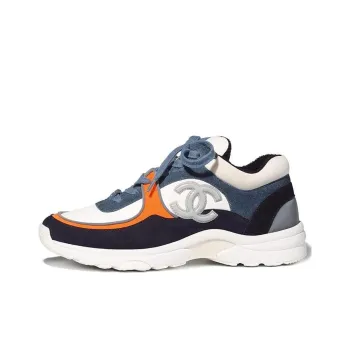 CHANEL Low Top Trainer Cc White Navy Women's