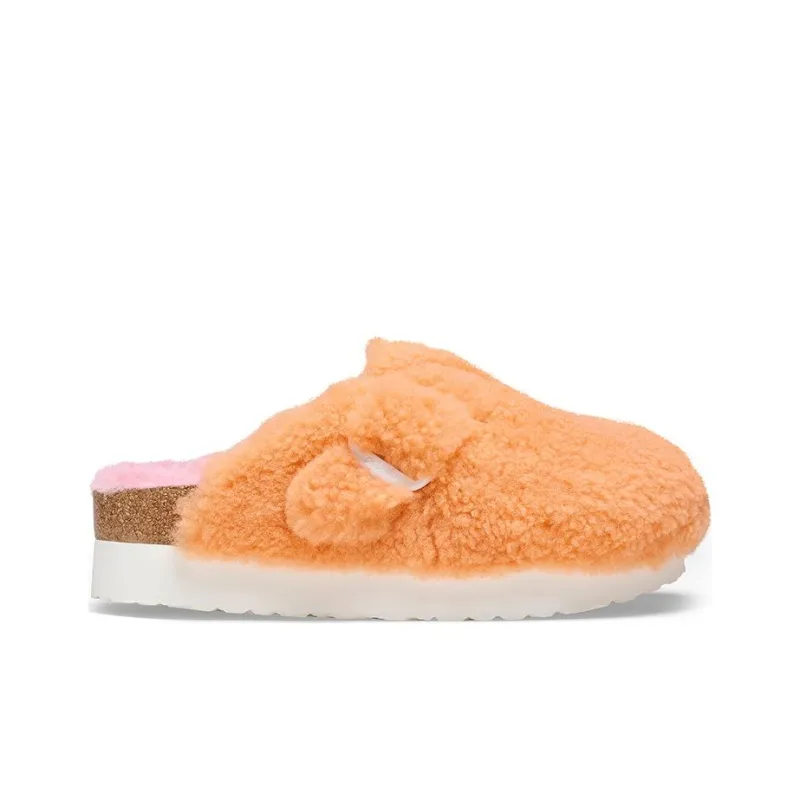 Birkenstock Boston Big Buckle Platform Fur Narrow Fit 'Papaya/Candy Pink' Women's-1