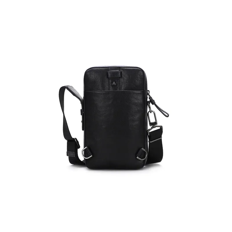 ELLE HOMME Cow Leather Messenger Bag Shoulder Bag Crossbody Bag Men's Black-3