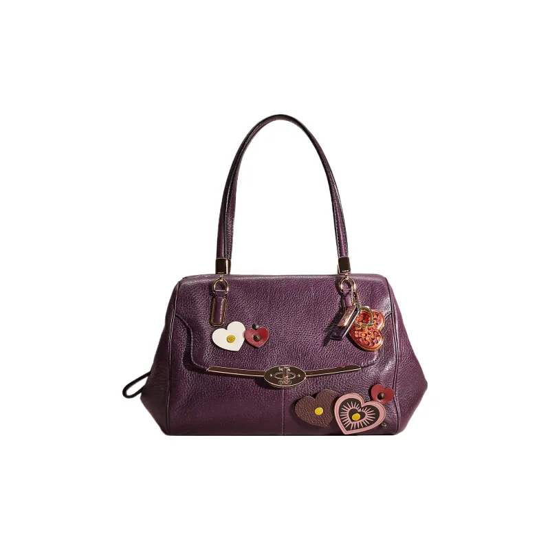 COACH Madison Leather Briefcase Shoulder Bag Crossbody Bag Handbag Small Size Women's Purple-0