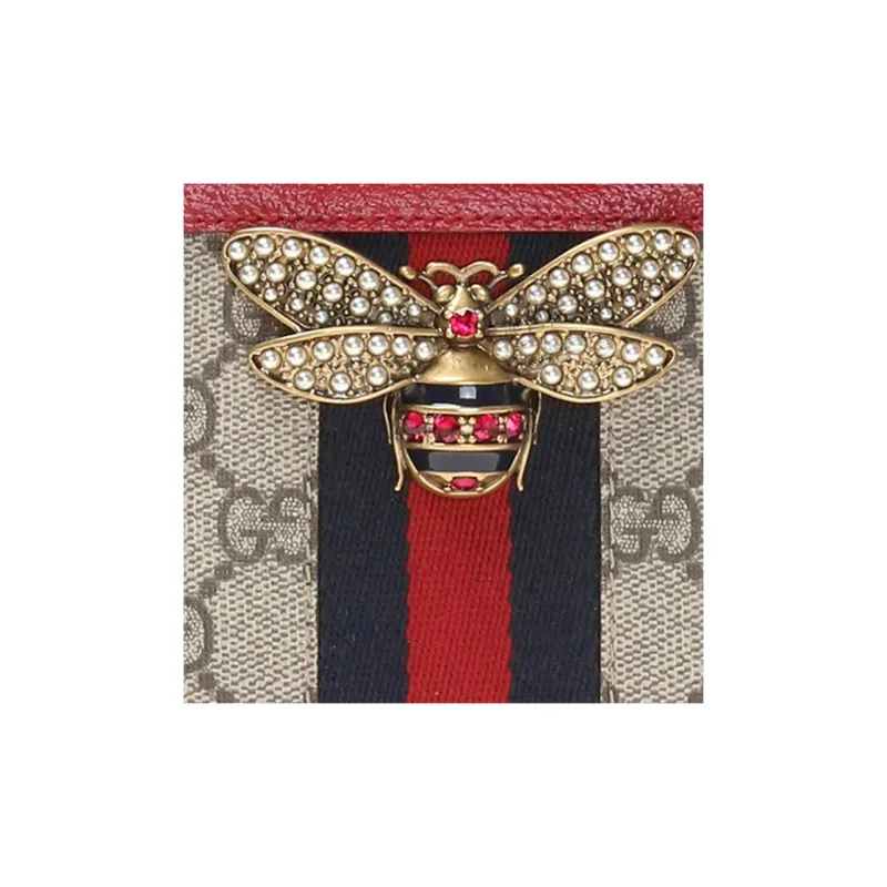 GUCCI Queen Margaret Canvas With Leather Wallet Regular Women's Ebony/Red-3