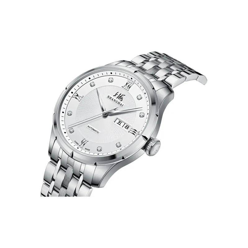 SHANGHAI National Automatic Mechanical Movement Steel Strap Watch Unisex White Dial-44
