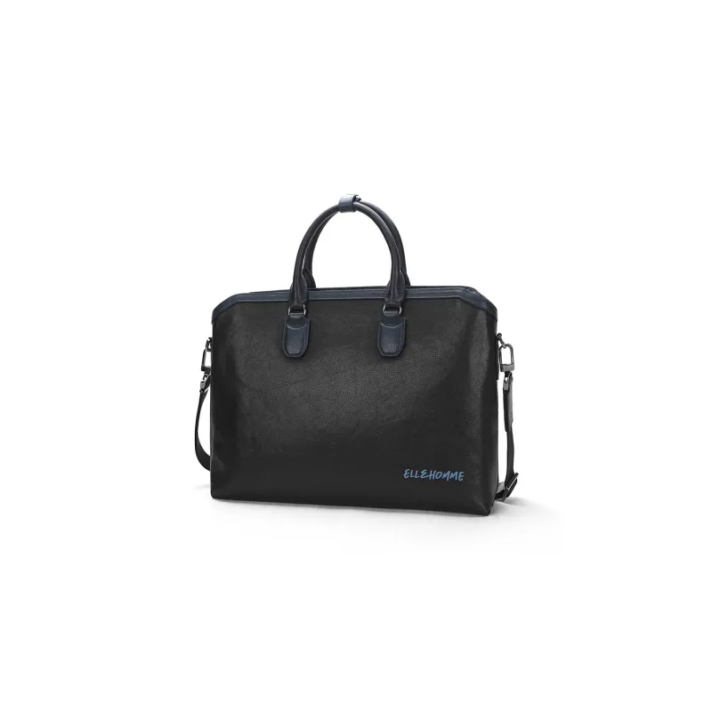 ELLE HOMME Top Grain Cow Leather Document Bag, Shoulder Bag, Crossbody Bag, Handbag Regular Men's Solid Color-1