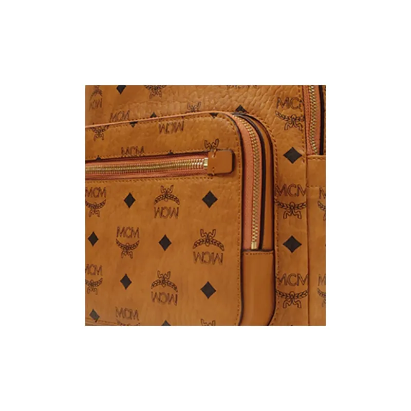 MCM Stark Visetos Coated Canvas With Leather Trim Backpack Tubas Unisex Brown Cognac-4